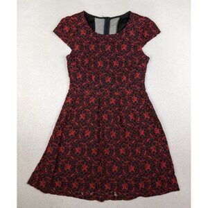 FOREVER 21 - WOMEN'S BLACK & RED LACE A-LINE FIT & FLARE DRESS - SIZE M